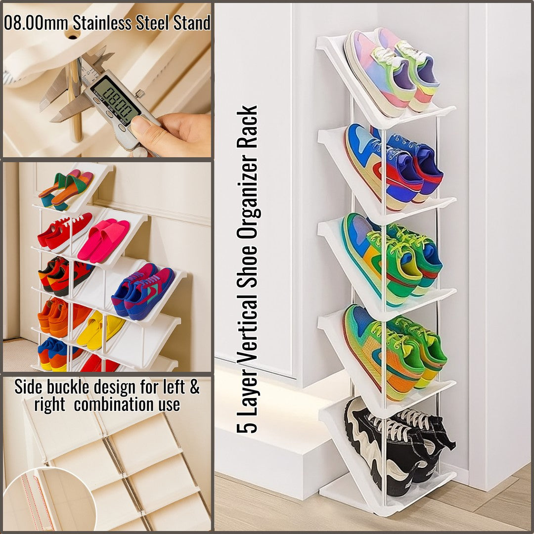 5 Layer Vertical Shoe Rack Space Saving Cabinet With Strong Load Bearing Stainless Steel Stand ( HL034 )