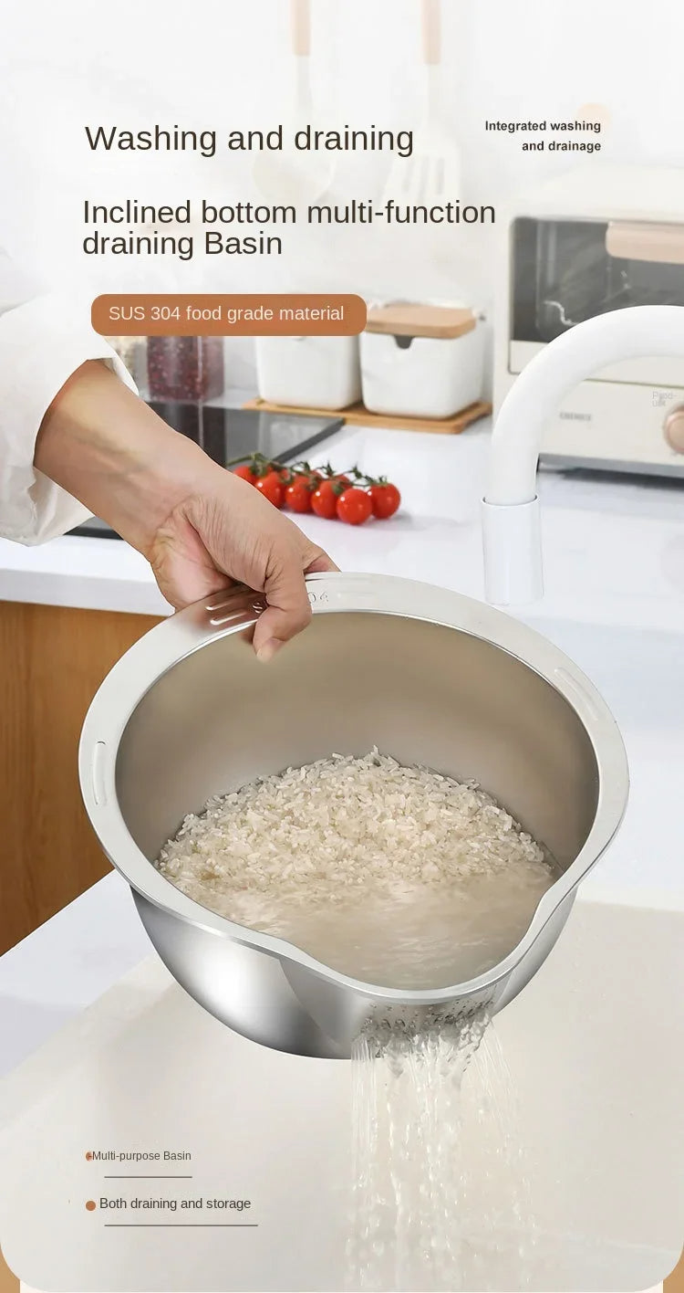 Rice Washer Strainer Bowl Stainless Steel Fruit And Vegetable Strainer Kitchen Tools