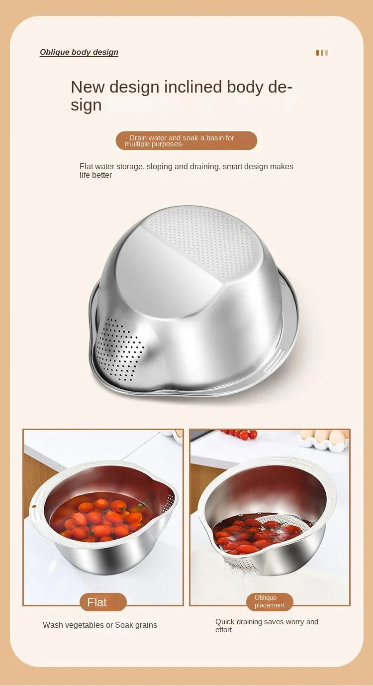 Rice Washer Strainer Bowl Stainless Steel Fruit And Vegetable Strainer Kitchen Tools