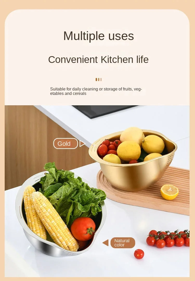 Rice Washer Strainer Bowl Stainless Steel Fruit And Vegetable Strainer Kitchen Tools