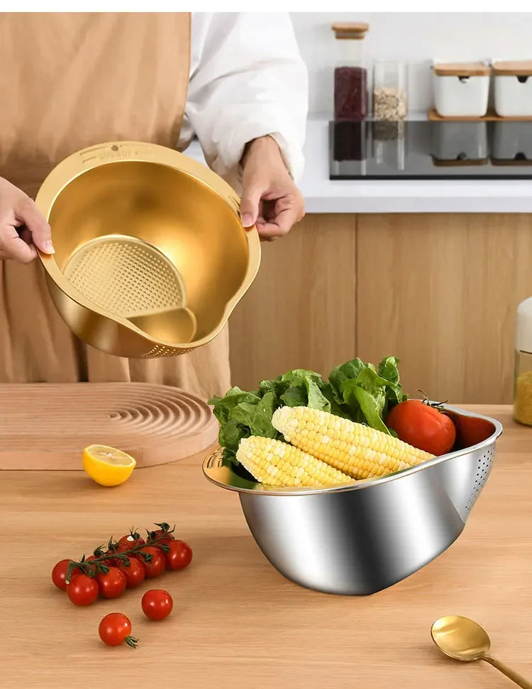 Rice Washer Strainer Bowl Stainless Steel Fruit And Vegetable Strainer Kitchen Tools