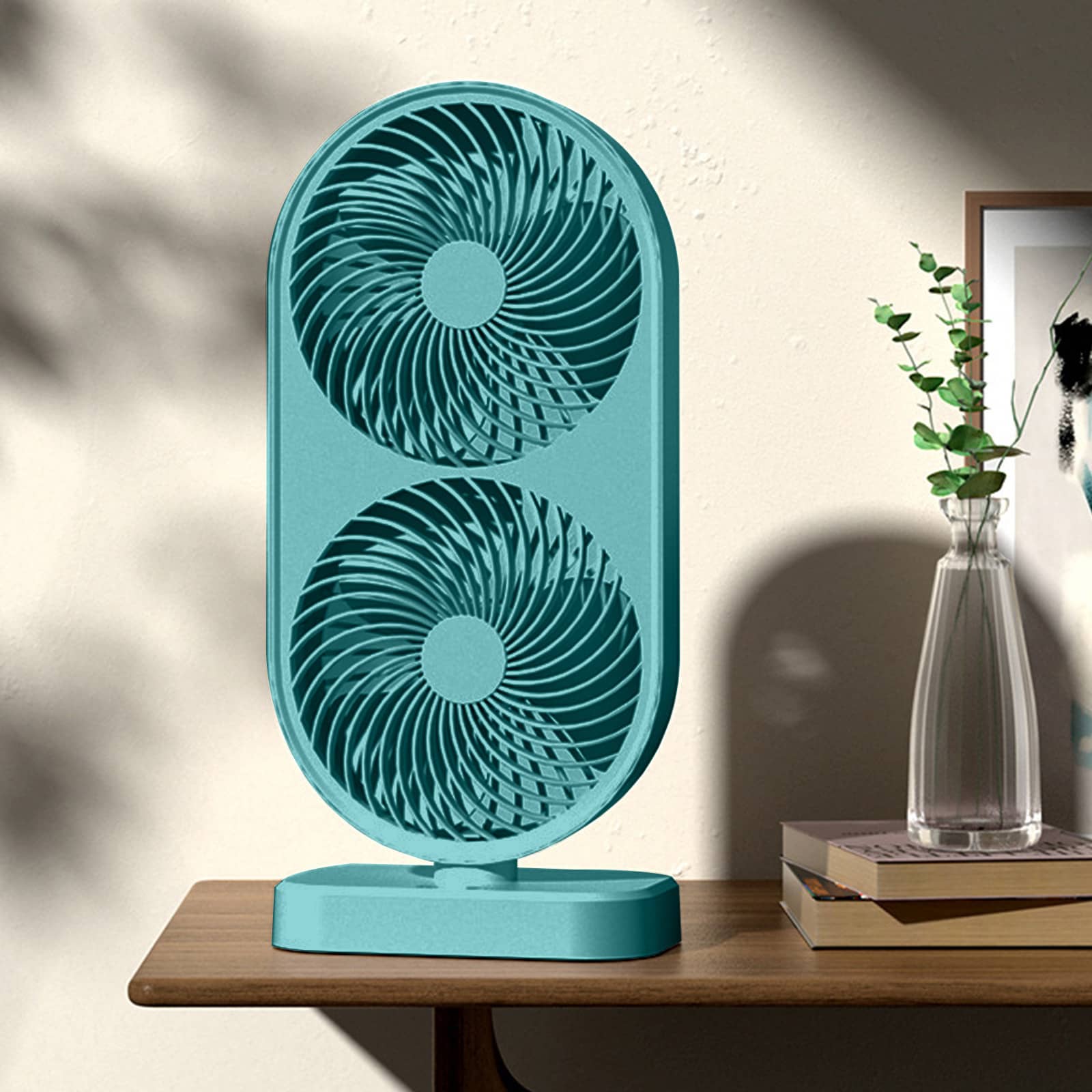 120° Adjustable High Speed Portable Double Head Desk Fan Rechargeable Fan with 4 Speeds Cooling Fan